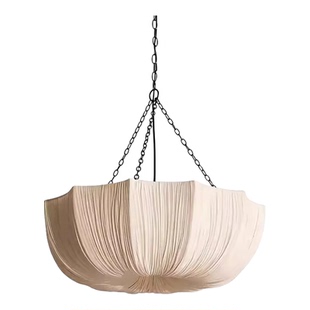 侘寂风布艺灯具法式中古吊灯美式复古民宿loft挑高客厅大堂楼梯间