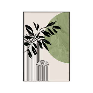 现代客厅抽象装饰画侘寂风沙发背景墙落地画小清新绿植玄关挂画