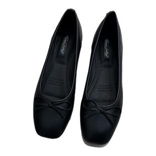 法式晚风蝴蝶黑色单鞋2024新款配裙子浅口平底显瘦一脚蹬豆豆女鞋