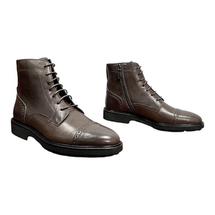 男士真皮拉链短靴柔软油蜡小牛皮雕花装饰做工精良制作舒适易穿脱