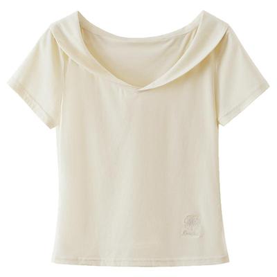 【清仓秒杀】夏韩系修身上衣小个子短款小众高级娃娃领短袖t恤女