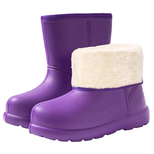 加绒雪地靴女士加棉雨鞋保暖防水防滑加厚底外穿中筒EVA冬季棉靴