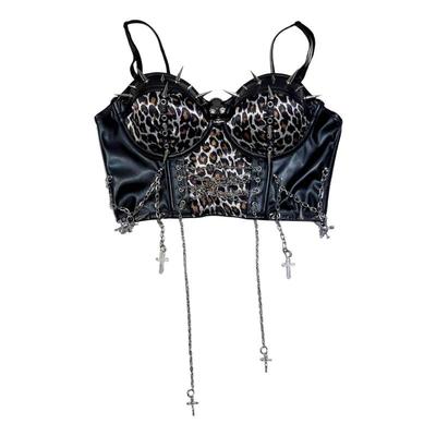 个性朋克豹纹铆钉修身背心