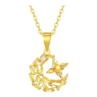 周大生黄金吊坠女5G足金炫彩爆闪星星月亮项链挂坠生日礼物送女友