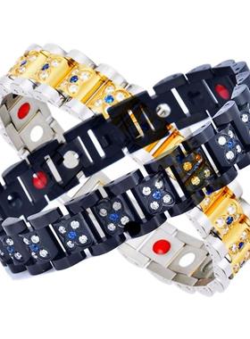 热销轻奢满钻锆石钛钢手链抗疲劳手镯 Magnetic diamond bracelet