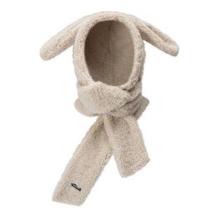 Sei CarinaY仿羊羔毛兔耳连帽围巾围脖秋冬可爱保暖帽子女高级感