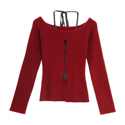 西町村屋法式假两件挂脖修身上衣