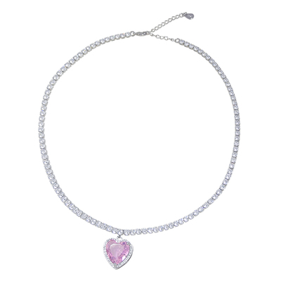 CallMeBaby粉红爱心满钻项链女