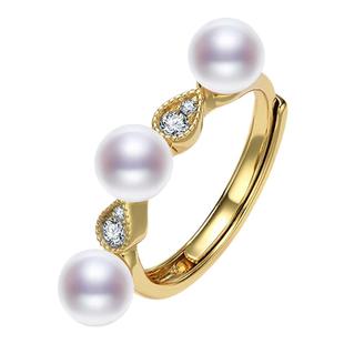 京润珍珠 行岚 S925银淡水珍珠戒指5-6mm圆形白色精致新款戒指P