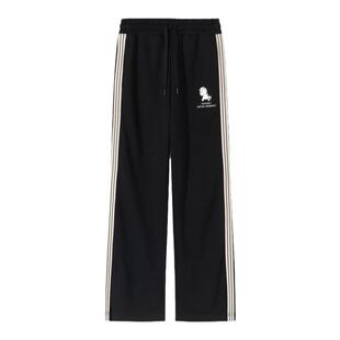 tokidoki24春季织带微撞色拼接卫裤男女情侣开叉针织直筒休闲长裤