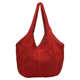 纯色大容量夏天海边度假沙滩包便携折叠慵懒单肩包针织编织托特包