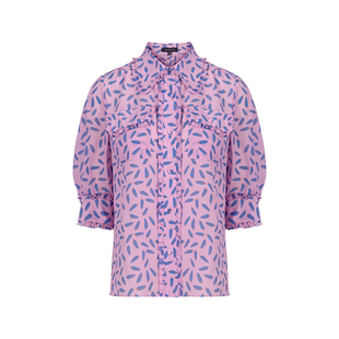 MARYLING玛俪琳春秋粉色木耳边中袖减龄真丝衬衣A1DBW20100