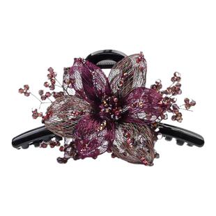 轻奢高端系列发夹女红玫瑰盘发抓夹手工编织铜丝花朵鲨鱼夹头饰