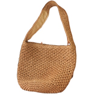 法式度假风草编水桶包女生日系简约文艺单肩包大容量日常通勤包包