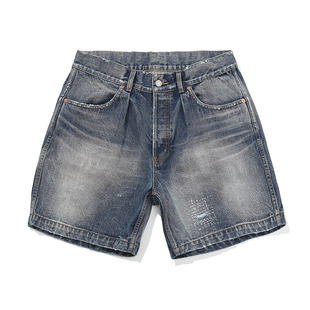 TIRES 23SS 日产水洗牛仔短裤 复古刺子破坏油污水洗单宁工装日潮