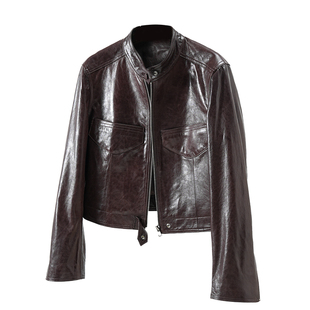 欧洲站高端油蜡羊皮真皮皮衣女短款2026春秋新款小个子皮夹克外套