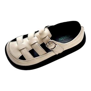 贝然儿童皮鞋女童男童镂空凉鞋黑色白色皮鞋演出真皮单鞋透气鞋子