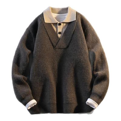 啄木鸟宽松混纺翻领肌理感针织衫