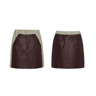 PALAVAS于雯Savi同款戴高乐空港半裙A字裙复古拼接皮革半裙女原创