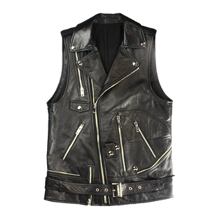 欧货爆款真皮中长款机车马甲女个性后背拉链无袖皮衣翻领休闲马夹