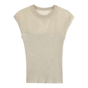 MULVAN【现货7折】镂空气质短袖针织衫修身上衣+a字百褶短裙套装