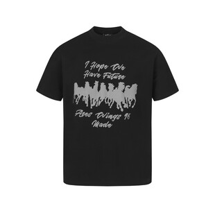 美式复古数字黑马印花短袖T恤男cleanfit街头休闲潮牌夏季上衣女