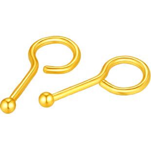 梦金园简约小金珠足金耳勾黄金耳钉女小金豆圆珠养耳棒耳环送礼