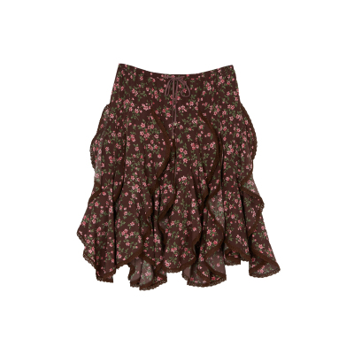 M1DNOTE蕾丝拼接荷叶边印花半裙