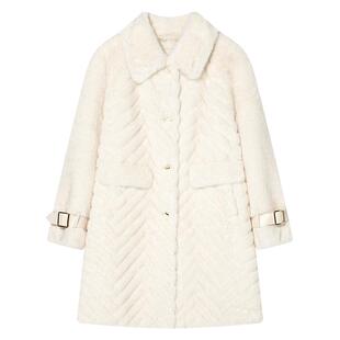 Goodland美地女装冬季法式长款翻领保暖仿皮草大衣外套