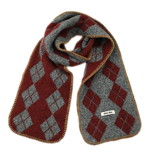 氛围感软糯菱形格子针织毛线围巾女2025秋冬季加厚百搭护颈小围脖