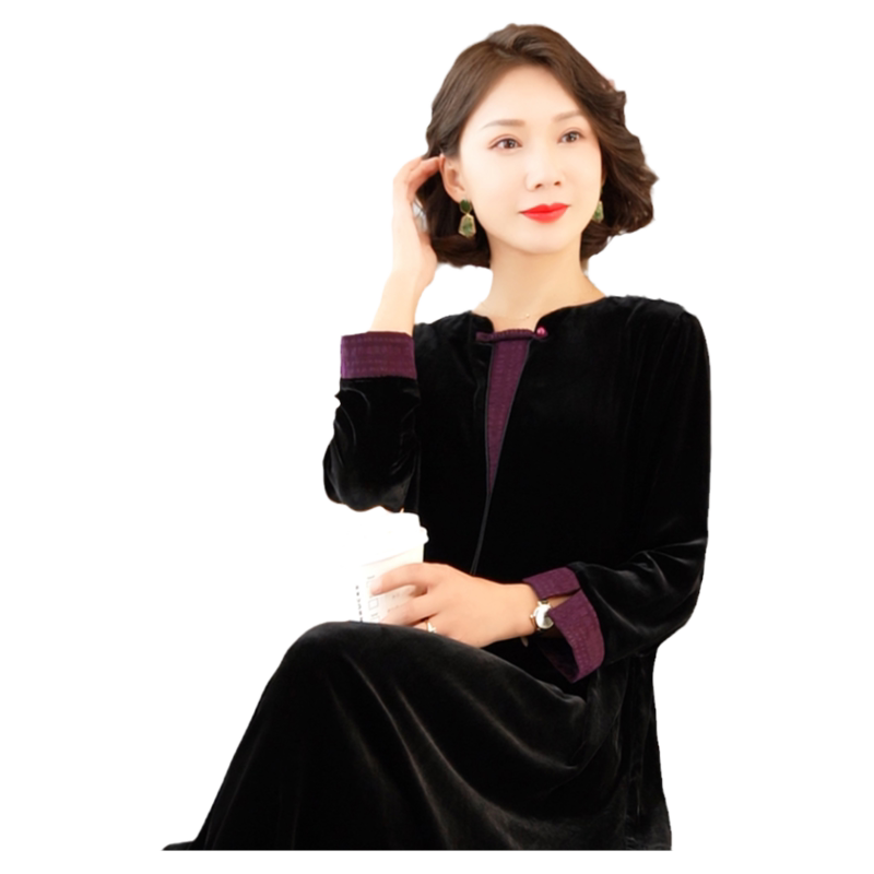 迪芬璐嘉气质优雅真丝丝绒连衣裙
