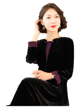 迪芬璐嘉气质优雅真丝丝绒连衣裙