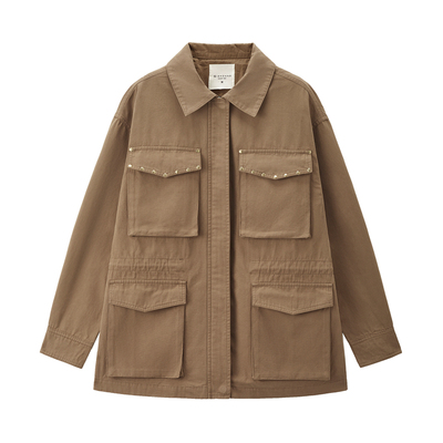 佐丹奴翻领中长款工装纯棉风衣