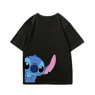 美式卡通短袖女t恤夏纯棉ins潮流百搭情侣装半袖衣服原宿风五分袖