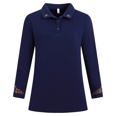 长袖t恤女装2026春秋新款妈妈翻领polo衫大码宽松上衣女士打底衫