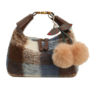 毛呢包包高级感毛毛格子新款冬季毛绒斜挎包女冬天毛茸茸的小挎包