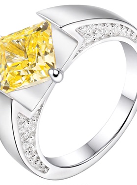 VISING珠宝高碳钻黄钻公主方戒指S925银