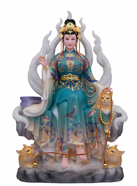 典藏坐山九姑娘九尾狐娘娘神像摆件青丘涂山女狐汉白玉狐家摆件
