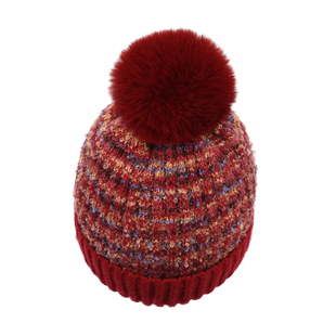 秋冬韩版时尚混色针织帽子女加厚加绒保暖毛球毛线帽护耳冷帽潮秋