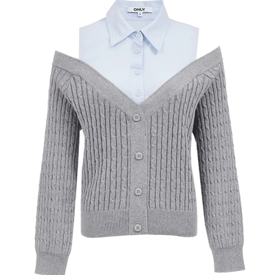 ONLY学院风衬衫领拼接针织衫