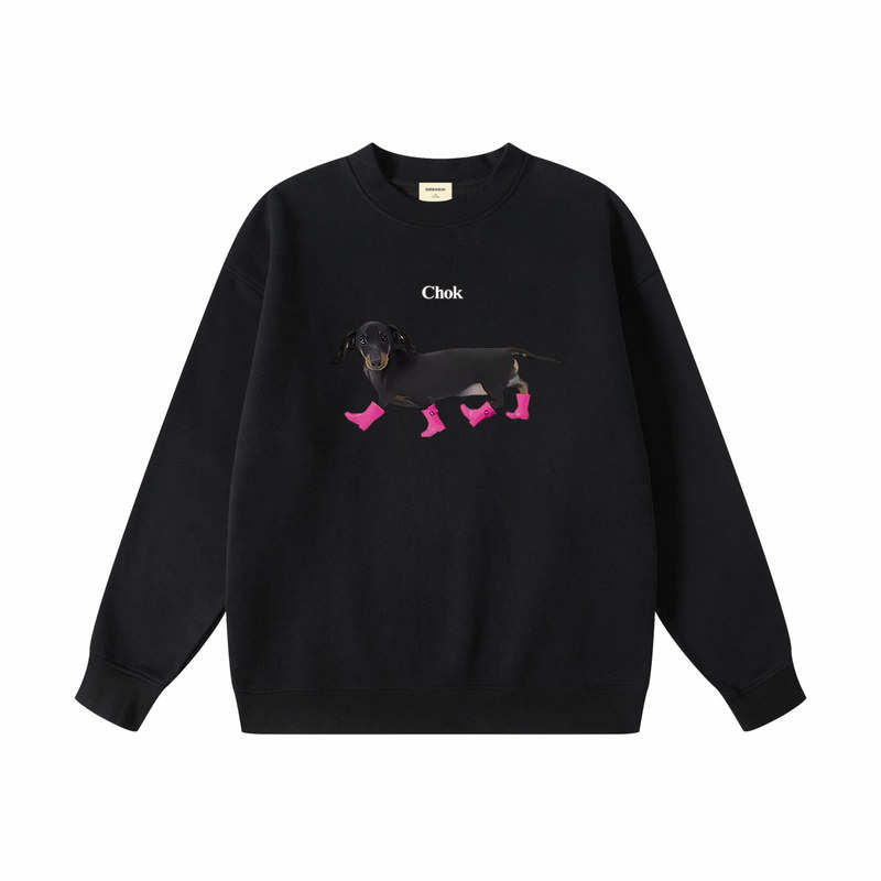 Chok 25SS 秋冬新品 趣味腊肠狗狗男女情侣休闲宽松加绒戴帽卫衣