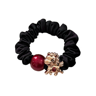 过年红色褶皱小马发圈女高级感丸子头扎头发绳头饰低马尾头绳发饰