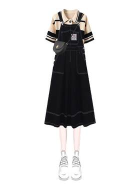 女童短袖套装牛仔背带裙公主裙潮