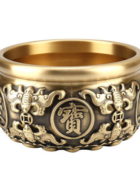 聚宝盆纯黄铜招客厅摆件铜盆存钱罐实心八福店铺公司开业礼品摆件