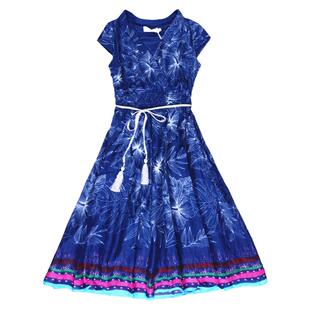 (清货S-XL)华艺嘉年2025夏季宝蓝国风短袖腰带连衣裙撤柜捡漏