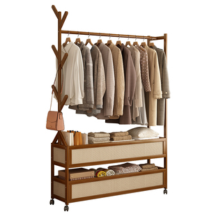 家用衣架落地卧室挂衣架实木房间晾衣帽架简易中古衣服架子置物架