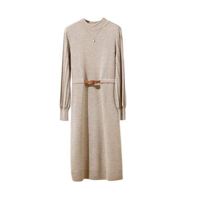 谭飞气质羊毛中长款舒芙蕾连衣裙