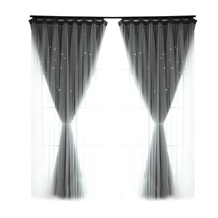 网红遮光窗帘镂空星星卧室挂钩式ins双层轻奢飘窗星空布2025新款