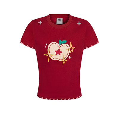 DARKAGE美式小苹果刺绣短袖T恤