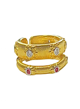 锆石镀金拉丝工艺女y2k开口戒指